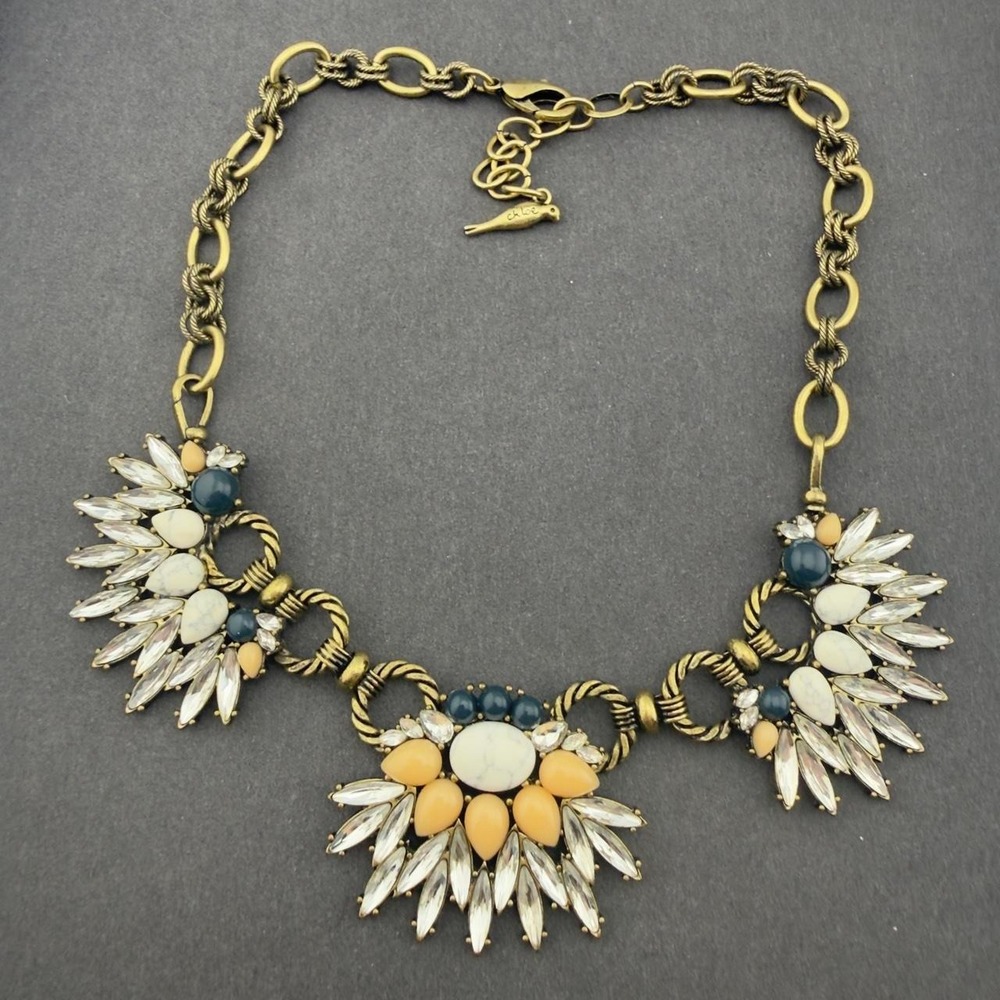 Chloe and Isabel Statement Bib Necklace Crystal Faux Stone Gold Tone Boho Design